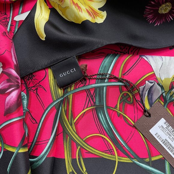 Gucci Silk Wrap Logo Flora Infinity Print Hot Pink Multicolor Scarf - Picture 10 of 16